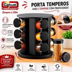 Porta Condimentos Giratório com 9 potes de Vidro