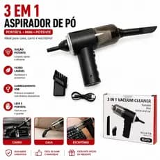 MINI ASPIRADOR DE PÓ PORTATIL SEM FIO P/CARRO E CASA - 3 EM 1 - RECARREGAVEL