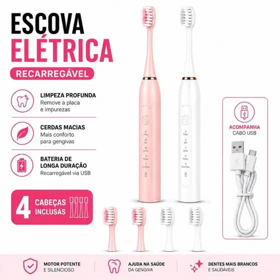 ESCOVA DE DENTES ELÉTRICA SONICA RECARREGÁVEL USB - X - 3