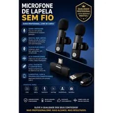 Kit 2 Microfones de Lapela Recarregaveis Sem Fio USB-C | Áudio Profissional | Plug & Play