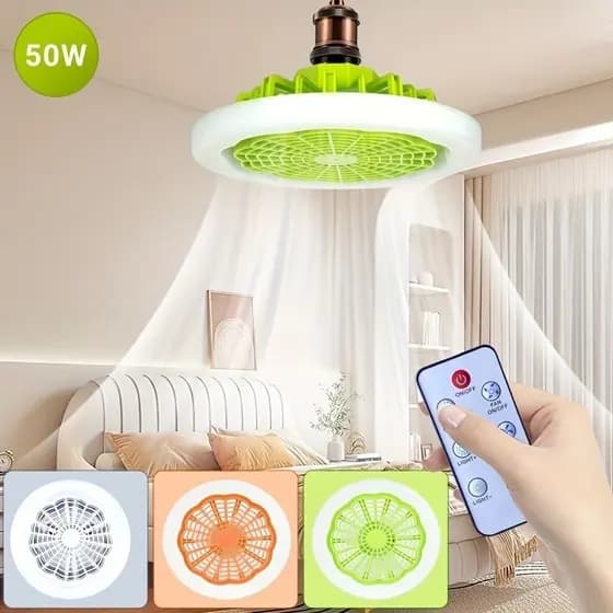 Lâmpada Ventilador Inteligente Ventilador De Teto Com Luz E Controle Remoto Fácil Instalação Encaixe Rosca E27