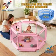 Cercadinho Chiqueirinho Infantil Hexagonal Desmontável – Bebês Para Brincar Azul e Rosa Visão 360º Com Ziper de Acesso