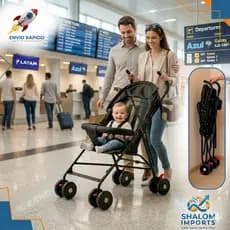 Carrinho de Bebê Guarda-Chuva Para Viagem Compacto Leve Dobrável Seguro com Cinto Prático Preto