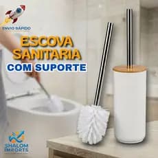 Escova Sanitária com Suporte em Bambu Natural – Design Moderno, Higiênica, Cabo em Aço Inoxidável e Recipiente Antibacte