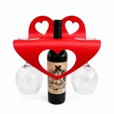 Suporte Para Vinho e Taças Coração Porta Garrafa Decoração Romântica Presente Casal Dia dos Namorados Decoração Elegante