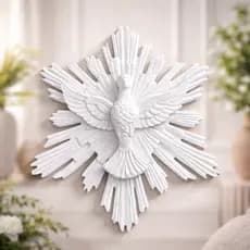 Divino Espírito Santo 15cm Branco Decorativo Porta ou Parede Imagem Fé Proteção Com Fita Dupla Face