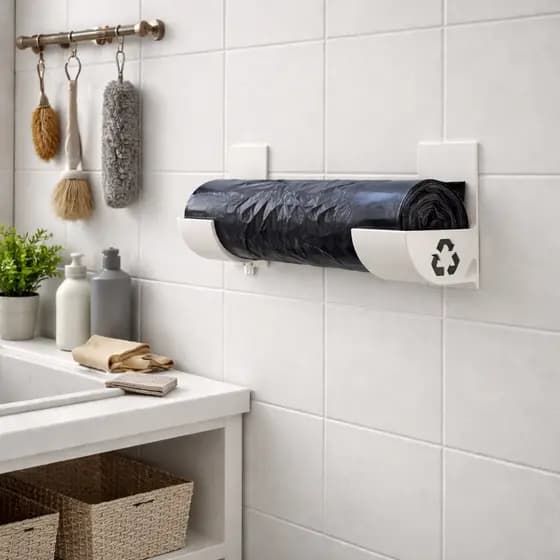 Suporte Rolo Sacos Lixo Armário Organização Cozinha Ajustável Sem Furo Kit 2