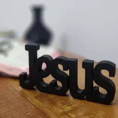 Jesus Enfeite Decoração para Sala Mesa Quarto Estante Letreiro Cristão Placa Decorativa