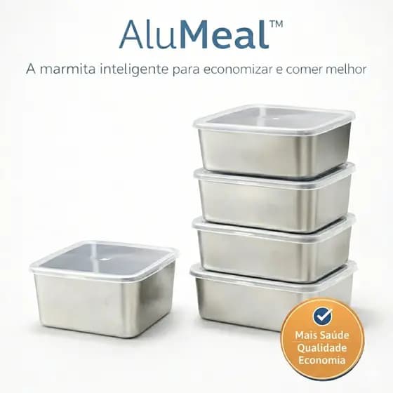 Kit 5 Marmitas de Alumínio com Tampa | Pote Marmita Reutilizável para Almoço, Trabalho e Academia