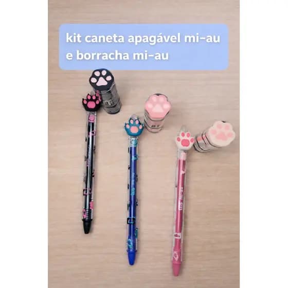 Caneta Apagável Mi-Au com Borracha Patinha – Caneta Gel Fofa Escrita Suave Escolar .Caneta Apagável Mi-Au