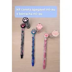 Caneta Apagável Mi-Au com Borracha Patinha – Caneta Gel Fofa Escrita Suave Escolar .Caneta Apagável Mi-Au