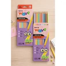 Lápis de Cor Bazze Wave Pastel 10 Cores – Lápis de Colorir Escolar Tons Suaves