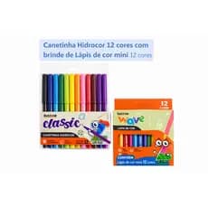 🎨 Hidrocor Bazze PF Classic 12 Cores + BRINDE Lápis de Cor Bazze Wave Mini 12 Cores