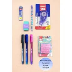 🔥 Kit TRIS Básico – Canetas Coloridas + Lapiseira + grafite + borracha + fita corretiva +nota autoadesiva