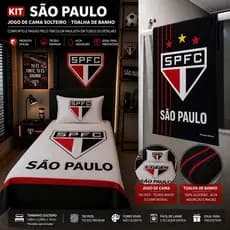 Kit Jogo de cama São Paulo Solteiro + Toalha de Banho SPFC Oficial | Jogo de Cama 150 Fios Macio e Confortável