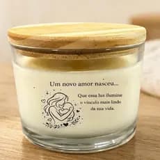 Vela Aromática Personalizada 150 ml c/ tampa de madeira - Madrinha Padrinho Puerpério Gestante