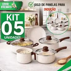 Kit Panelas Indução Panela Caçarolas Com Tampa de Vidro Frigideira E Leiteira Cerâmica Antiaderente