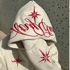 Moletom com capuz bordado cinza branco masculino High Street Loose Niche Design de manga comprida