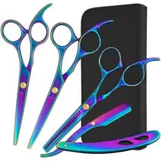 Kit 5 Tesoura Laser Desfiadeira Profissional Barba Cabelo Uso Salão e Doméstico
