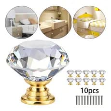 Kit 10 Puxador Cristal para Móveis Armário Gaveta 3cm - Acabamento Premium