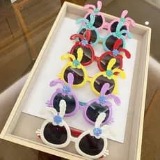 Criativo crianças óculos de sol dos desenhos animados forma de coelho meninas protetor solar óculos de sol bonito flor d