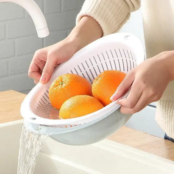 Cozinha espessada cesta de gotejamento de dupla camada plástico doméstico criativo prato de frutas peneira de drenagem d