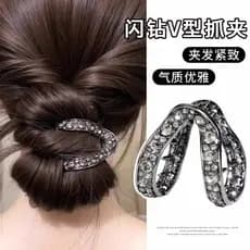 Alta rabo de cavalo fixação ferramenta útil meia gravata bola grampo de cabelo feminino strass em forma de v pequeno gar