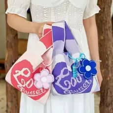 Novo estilo ins influenciador na moda bolsa feminina malha lã balde saco mão transportar Casual sacola almoço ·