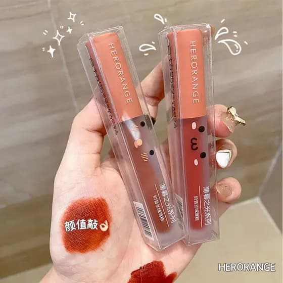 HERORANGE Crepúsculo Luz Milkshake Veludo Brilho Labial Fosco Argila Labial Beleza Retoque Embelezador Retoque