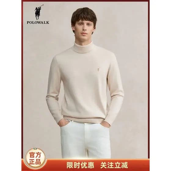 POLOWALK Suéter Masculino 2025 Inverno Novo Produto Moda Simples Meia Gola Alta Suéter Pulôver Masculino Quente