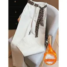 Forro de lã engrossado branco reto Jeans feminino 2025 novo estilo estilo coreano cintura alta temperamento versão estre