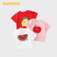 DUUUDUU camiseta infantil de manga curta 2026 verão versão coreana bebê menina topo solto em torno do pescoço meninos ro