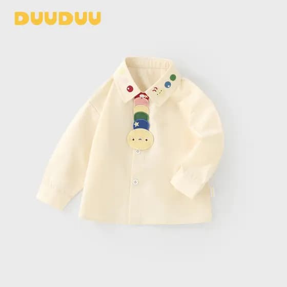 DUUUDUU Caterpillar 2025 Novo estilo de manga comprida primavera outono bebê Top classe a roupas de passeio camisa branc