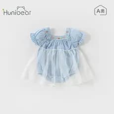 Feliz ursinho bebê menina verão manga curta macacão infantil roupas finas triângulo macacão verão macacão