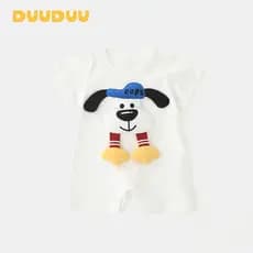 DUUUDUU Capuz Azul Dudu 2025 Macacão Legal para Bebê Macacão de Manga Curta Bebê Roupas Finas de Verão