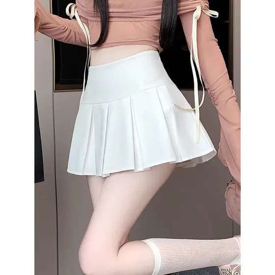 Saia plissada branca saia feminina primavera verão jk saia cintura alta a linha saia puro desejo estilo quente Mini saia