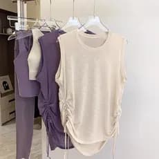 Camiseta de Yoga feminina verão fino solto em torno do pescoço sem mangas colete de Fitness wear respirável cordão Pilat