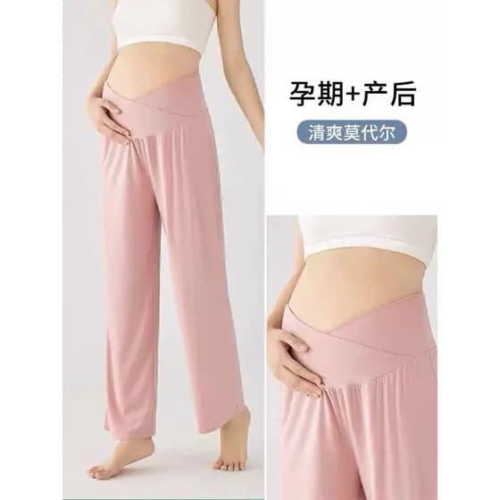 Calças de pijama para maternidade, calças para casa, levantamento de barriga, calças de verão, pernas largas, pijama Mod