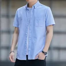 Camisa de manga curta de cor sólida masculina verão versão coreana trabalho Casual topo na moda rufião bonito de meia-id