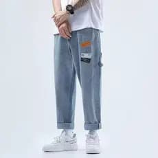 Coreano Retro High street estilo solto Jeans retos homens verão cordão lavado street Wear calças casuais de perna larga