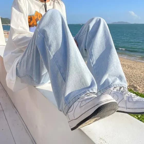 Novo estilo de Jeans de algodão lavado masculino 2026 primavera verão All-Match solto em linha reta calças de perna larg