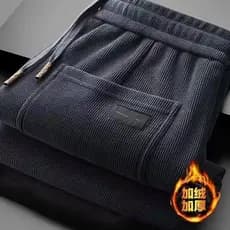 Outono inverno forro de lã engrossado elasticidade mais magro olhar moda meia-idade em linha reta calças casuais homens