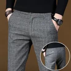 Calças masculinas calças casuais calças xadrez negócios em linha reta calças masculinas quatro estações magro-ajuste juv
