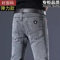 Calças magras Jeans Slim-fit mais magro olhar cinza quatro estações juventude cintura baixa Casual calças masculinas tra