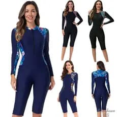 LS|Estampado de Manga Comprida Protetor Solar Zíper Maior de Praia Maio Plus Size Maio Natação Maio Feminino Praia
