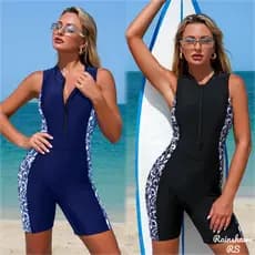LS|Senhora Roupa de Banho de Uma Peça Colete Esportes Zíper Sem Mangas Maio Feminino Praia Maio Natação Maio Plus Size