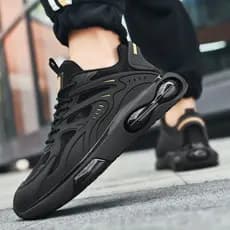 Almofada de ar preta tênis de corrida moda masculina sapatos esportivos casuais All-Match ao ar livre resistente ao desg