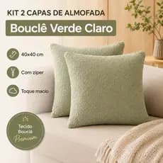 Kit 2 Capas Almofada Bouclê 40x40 Verde Claro Com Zíper Decorativa Sofá Sala