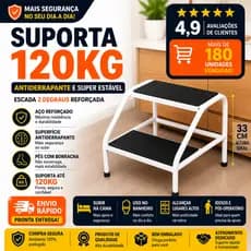 Escada 2 Degraus Antiderrapante Aço Reforçado | Suporta 120kg | Banqueta Multiuso Idoso, Criança, Clínica, Cozinha