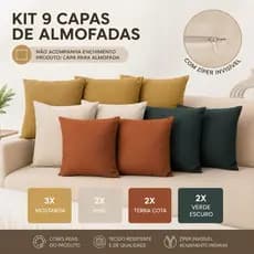 Kit 9 Capas de Almofada 45x45 boucle verde, terra cota, mostarda, offwhite e verde flloresta
